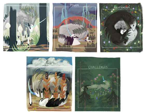 Vetru Collection A collection of stylized images featuring the same creature in various backgrounds