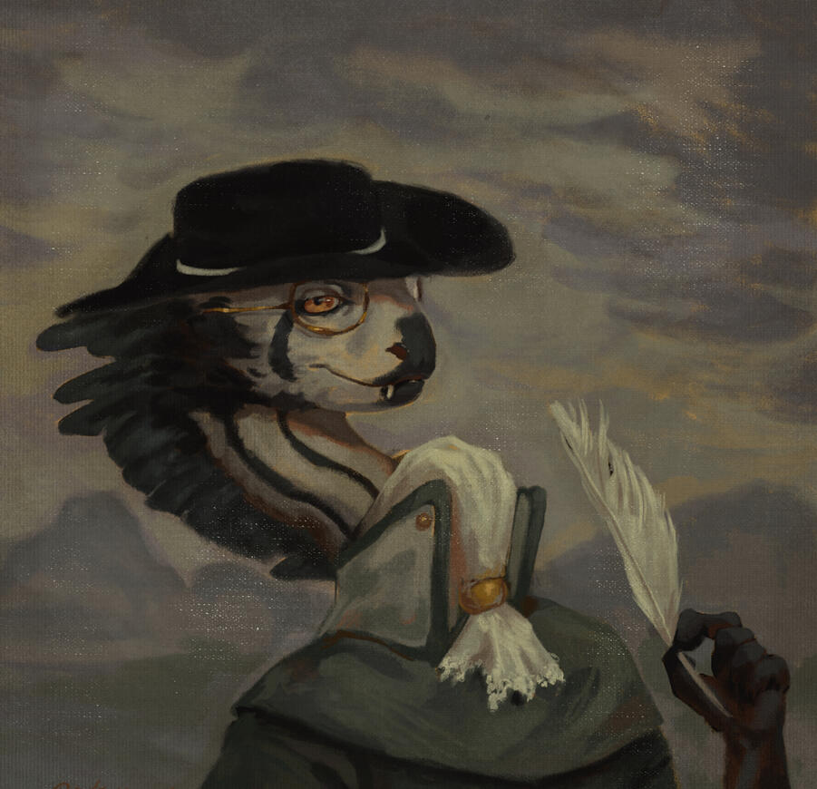 A baroque-style portrait of a dragon in a fancy hat